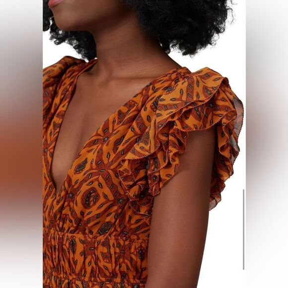 Ulla Johnson Anika Dress Ochre Silk Ruffle Size 8 - Picture 4 of 12
